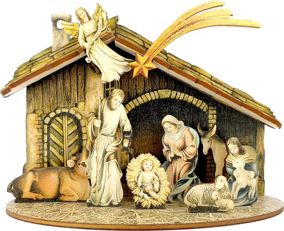 AMADEA Drevený skladací betlehem 3D 14 cm