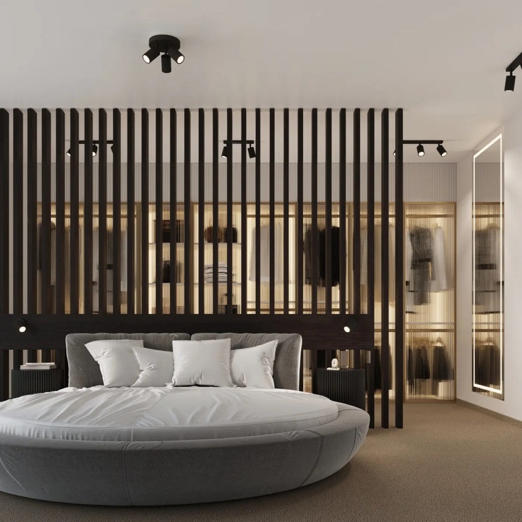 Bodové svietidlo Karbon, 1x čierne kovové tienidlo, (možnosť polohovania), vypínač