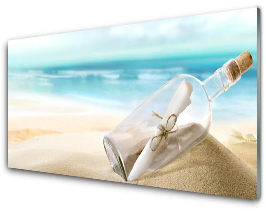 Obraz na skle Pláž fľaša list umenie 140x70 cm