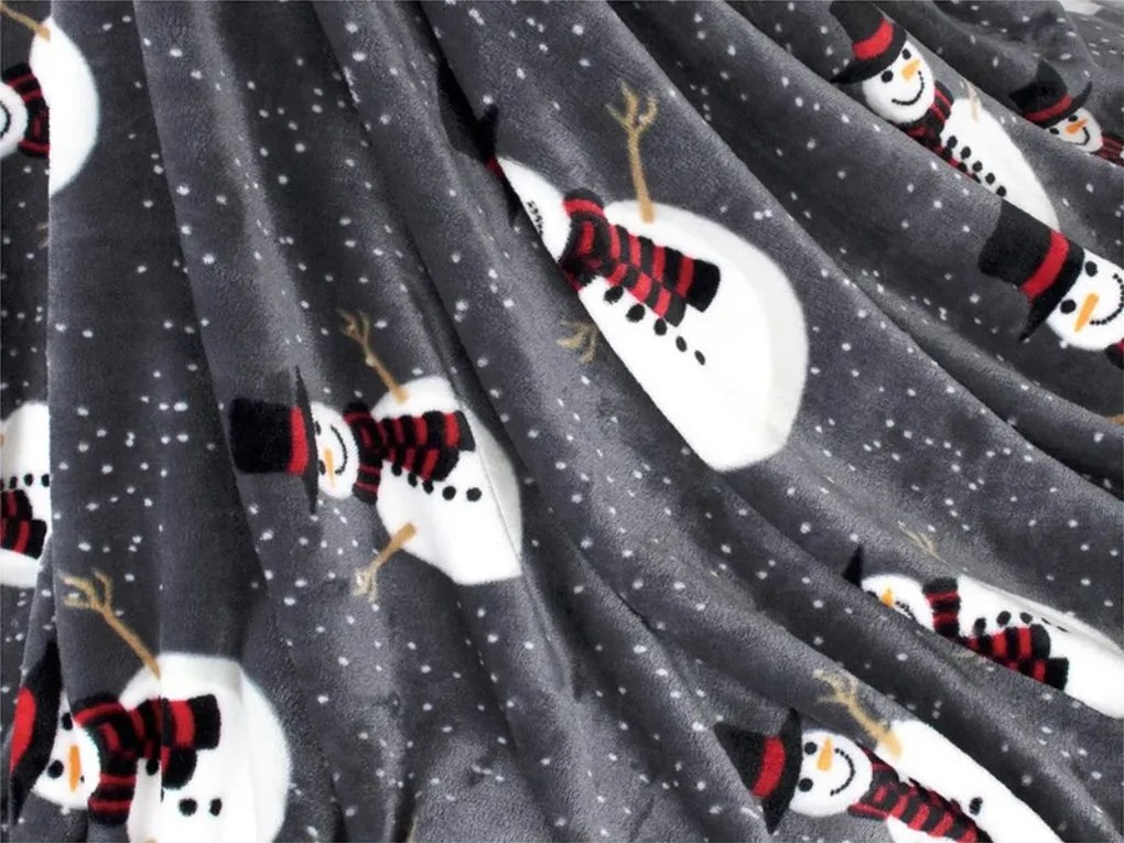Svietiaca vianočná mikroplyšová deka SNOW BUDDY, sivá Rozmer: 150 x 200 cm