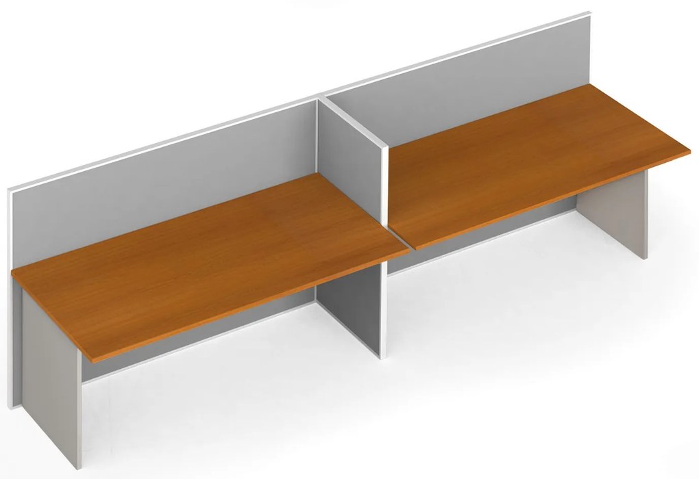 Kancelársky stôl PRIMO s paravánom, 2 miesta, nástenka, sivá/čerešňa