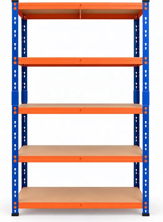 Regál 180x120x40 cm lakovaný 5-policový, nosnosť 1000 kg - modro-oranžový