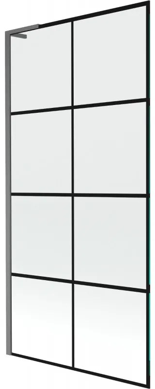 Mexen Next L, 1-krídlová vaňová zástena 90 x 150 cm, 6mm číre sklo-čierny vzor, grafitový profil, 895-090-000-03-77-66