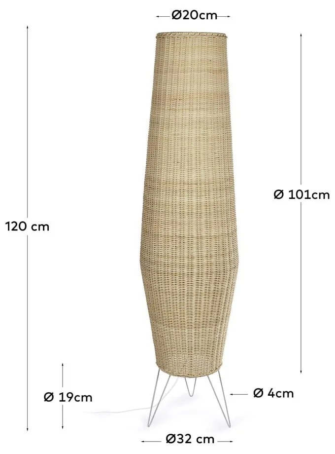 V prírodnej farbe ratanová stojacia lampa s ratanovým tienidlom (výška 120 cm) Kamaria – Kave Home