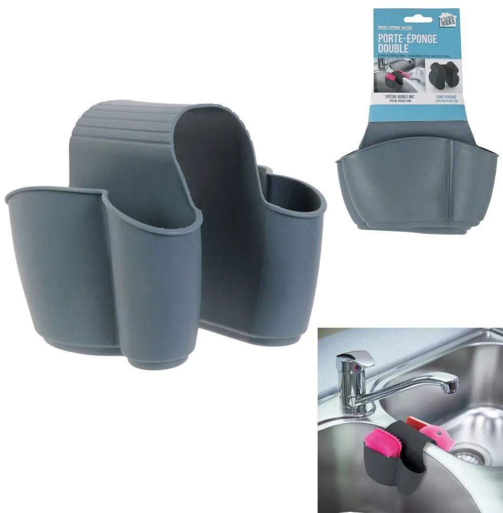 CMP Paris Držiak na hubku na dvojitý drez, silikónový, sivý GABKE