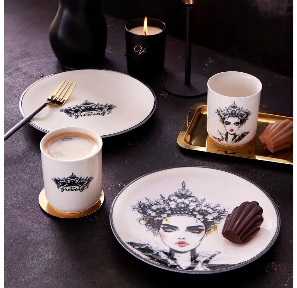 4-dielna jedálenská súprava, čierna/biela, porcelán