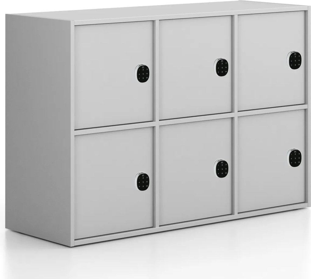 Kancelárska skriňa FRAME, nízka, 6x dvere, 1299 x 450 x 881 mm, kódový zámok, sivá