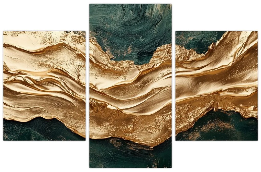 Obraz - Zelená abstrakcia so zlatom II. (90x60 cm)