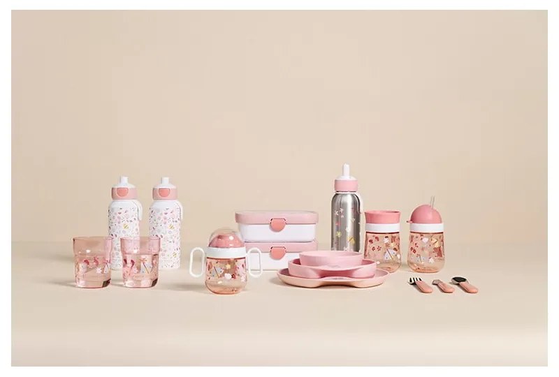 Detská fľaša v bielej a svetloružovej farbe 400 ml Flowers &amp; butterflies – Mepal