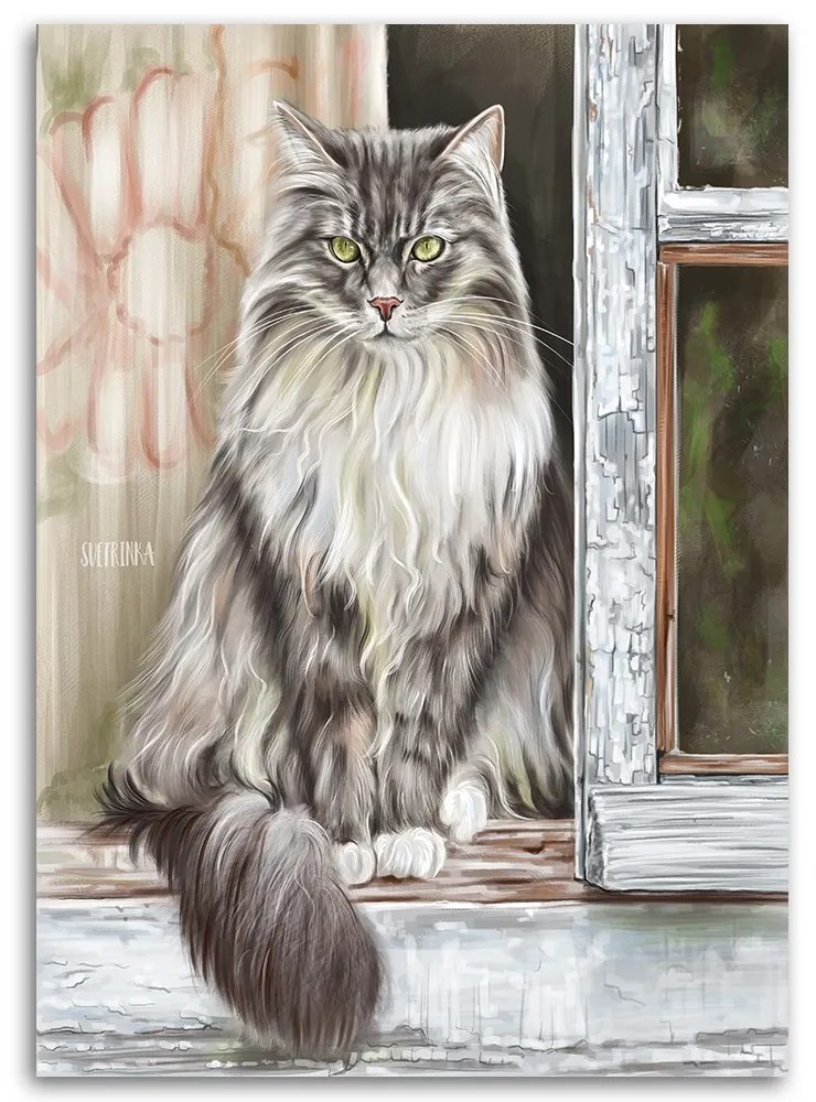 Gario Obraz na plátne Vidiecka mačka na parapete - Svetlana Gracheva Rozmery: 60 x 90 cm
