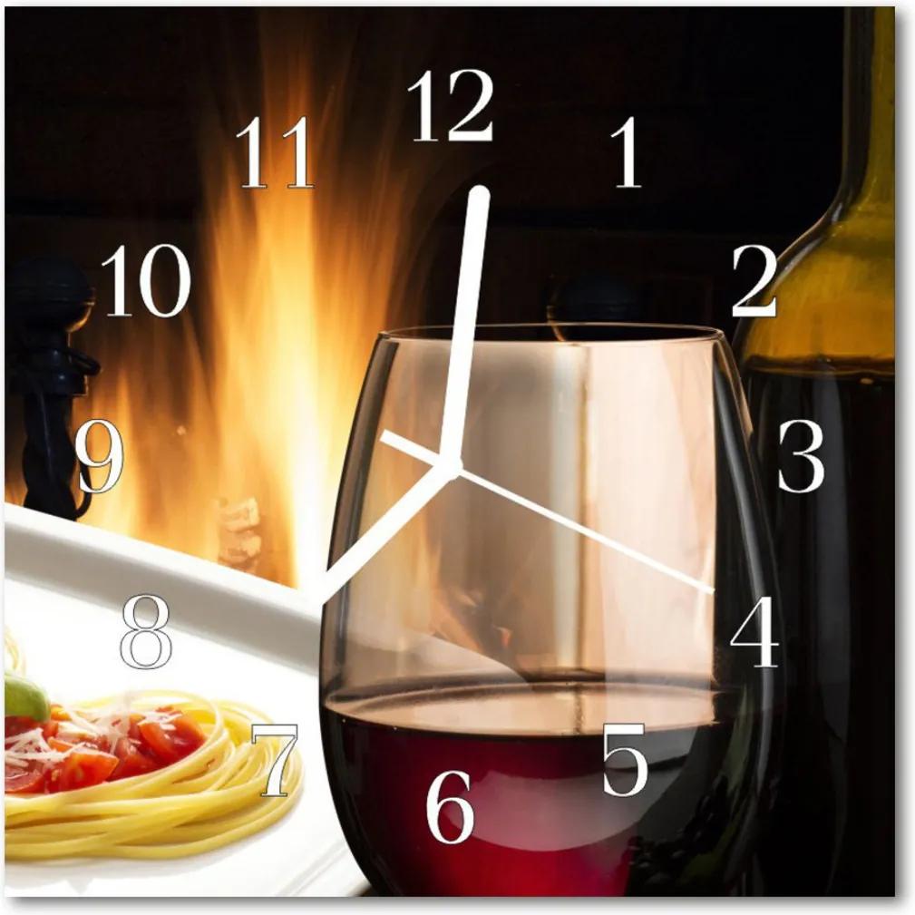 Nástenné skleněné hodiny Špagetové víno se svítilnou