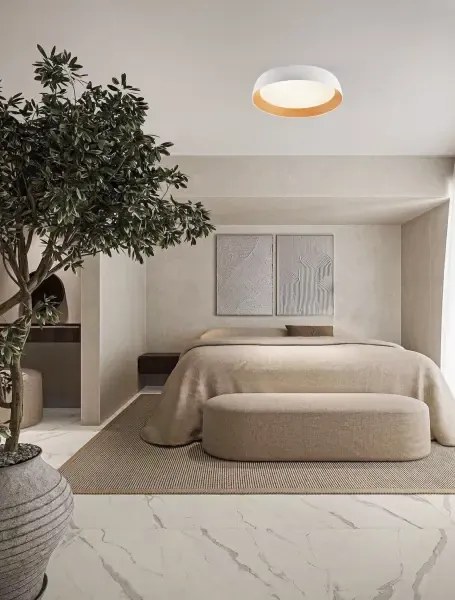 LED stmievateľné bielo-drevené moderné stropné svietidlo Sigi 60