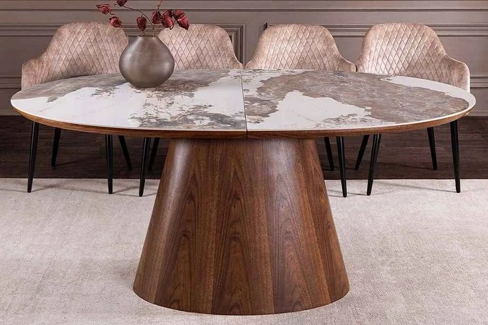 Oválny rozkladací jedálenský stôl Parthenia 160-200 cm prírodný kameň - II. Trieda