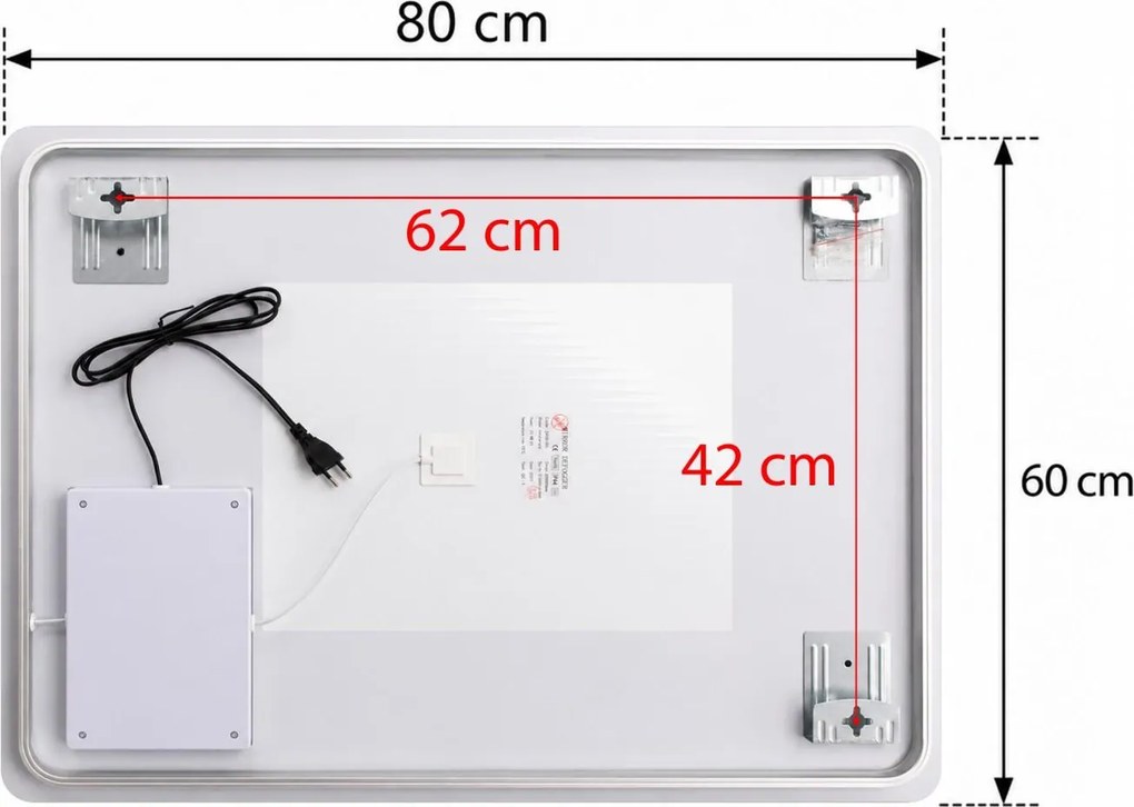Erga Kalami, bezrámové LED zrkadlo s vyhrievaním a dotykovým ovládaním, 80 × 60 cm, ERG-YKA-MR.KALAMI-60X80