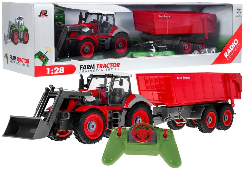 RAMIZ : RC traktor s vlečkou 2,4Ghz 1:28 červený RTR