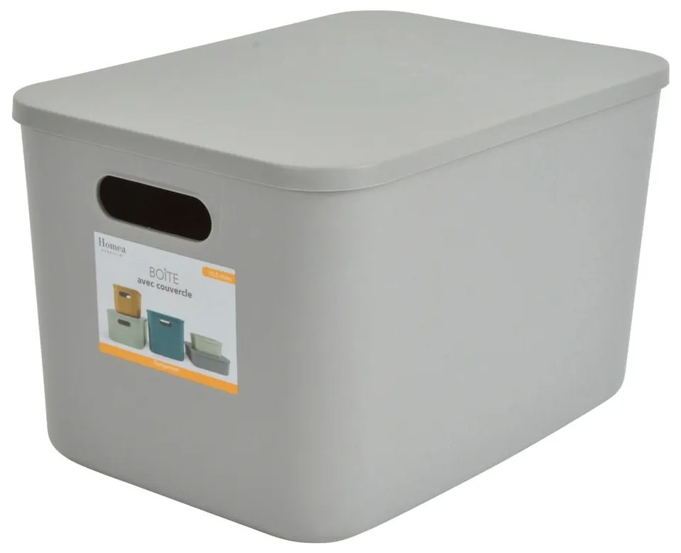 Sivý plastový úložný box s vekom 35,5x25,5x23 cm – Homéa