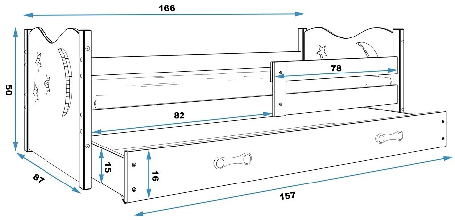 BMS Group Mikolaj jednolôžková posteľ 166x87 + zásuvka + matrac bielo-sivá - prírodná