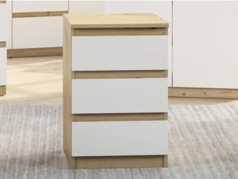 Skrinka/vysoký nočný stolík Carlos 40 cm, dub artisan/biela, 3 zásuvky%