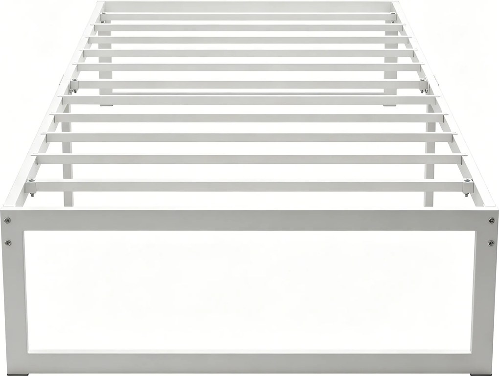 HOMCOM kovový rám postele s úložným priestorom pod posteľou, profil 32,5 cm, oceľové lamely, tichá a jednoduchá montáž – pre matrac 90 x 200 cm, biela