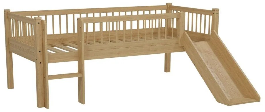 Vyvýšená detská posteľ z bukového dreva so šmykľavkou s roštom 90x200 cm v prírodnej farbe Forrest – Vipack