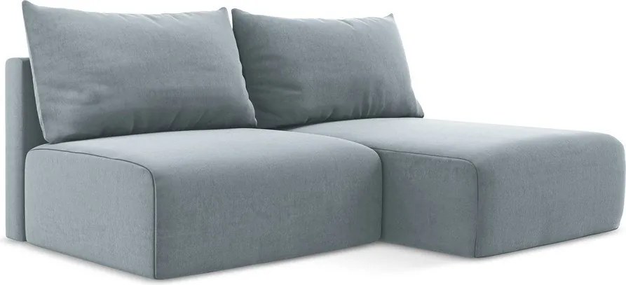 Modrá zamatová rozkladacia/s úložným priestorom rohová pohovka (pravý roh/s leňoškou) Kalena – Makamii