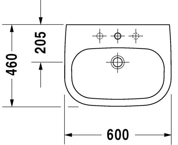 DURAVIT D-Code závesné umývadlo s otvorom, s prepadom, 600 mm x 460 mm, 23106000002