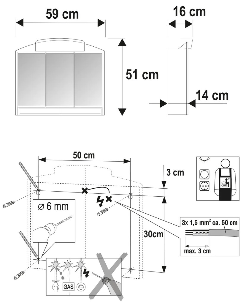 Aqualine, RANO galérka 59x51x16cm, 2x12W, biela plast, 541302