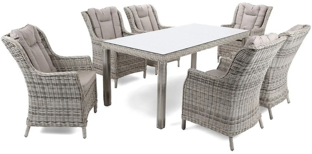 Záhradná jedálenská súprava KINGSTON 180 svetlo-sivá + svetlé podušky