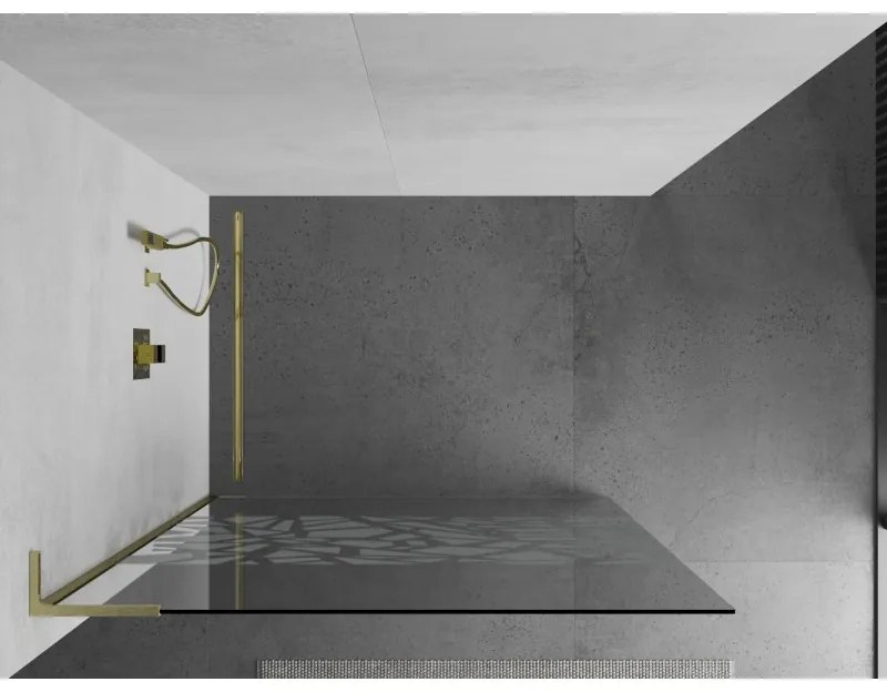 Mexen Kioto L, sprchová zástena Walk-In 70 x 200 cm, 8mm číre sklo biely vzor, zlatý matný profil, 800-070-103-55-85