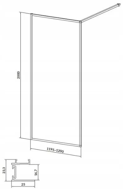 Cersanit Larga, Walk-In sprchová zástena 100x200 cm, 8mm priehľadné sklo, čierny profil, S932-139