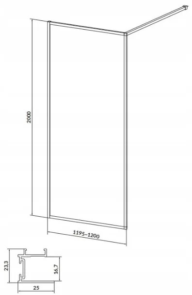 Cersanit Larga, Walk-In sprchová zástena 100x200 cm, 8mm priehľadné sklo, čierny profil, S932-139