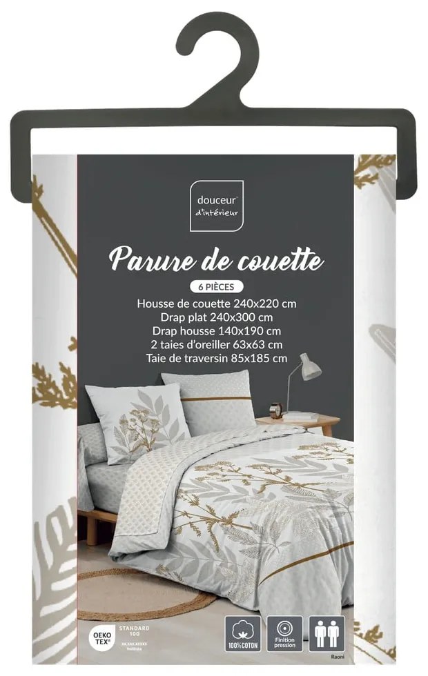 Béžové bavlnené obliečky na dvojlôžko/predĺžené s plachtou/6-dielne 240x220 cm Raoni – douceur d'intérieur