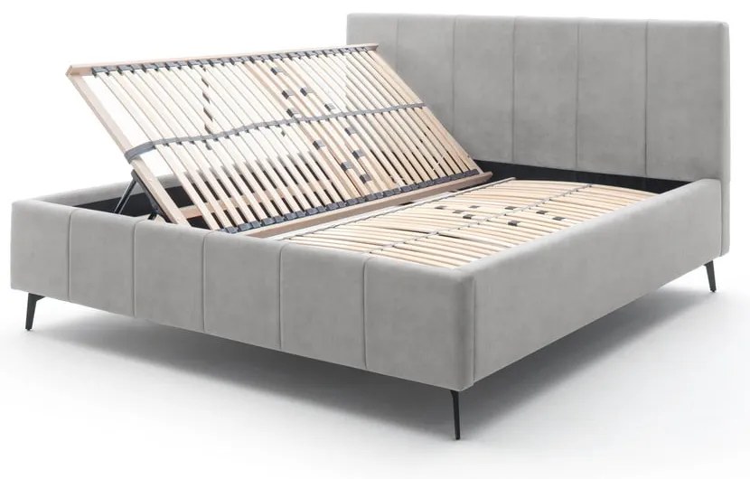 Svetlosivá čalúnená dvojlôžková posteľ s úložným priestorom s roštom 180x200 cm Lizzano – Meise Möbel