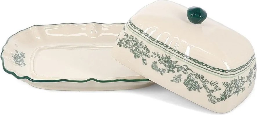 Zelená/slonovinová porcelánová nádobka na maslo Cyril – S|P Collection