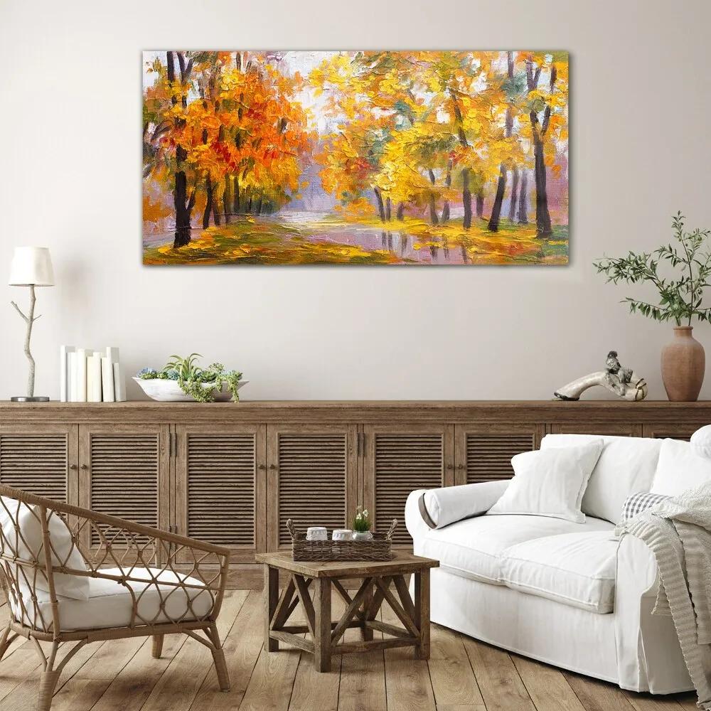Skleneny obraz Abstrakcia lesné listy jeseň