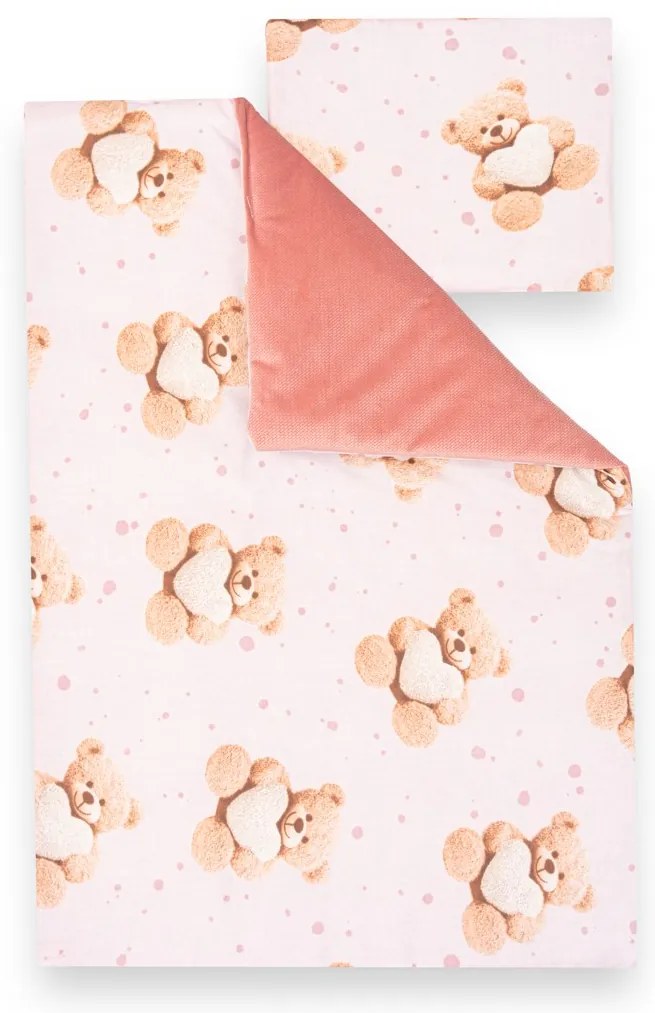 Obojstranný Set z Velvet a bavlny do kočíka New Baby Love Teddy Bear pink