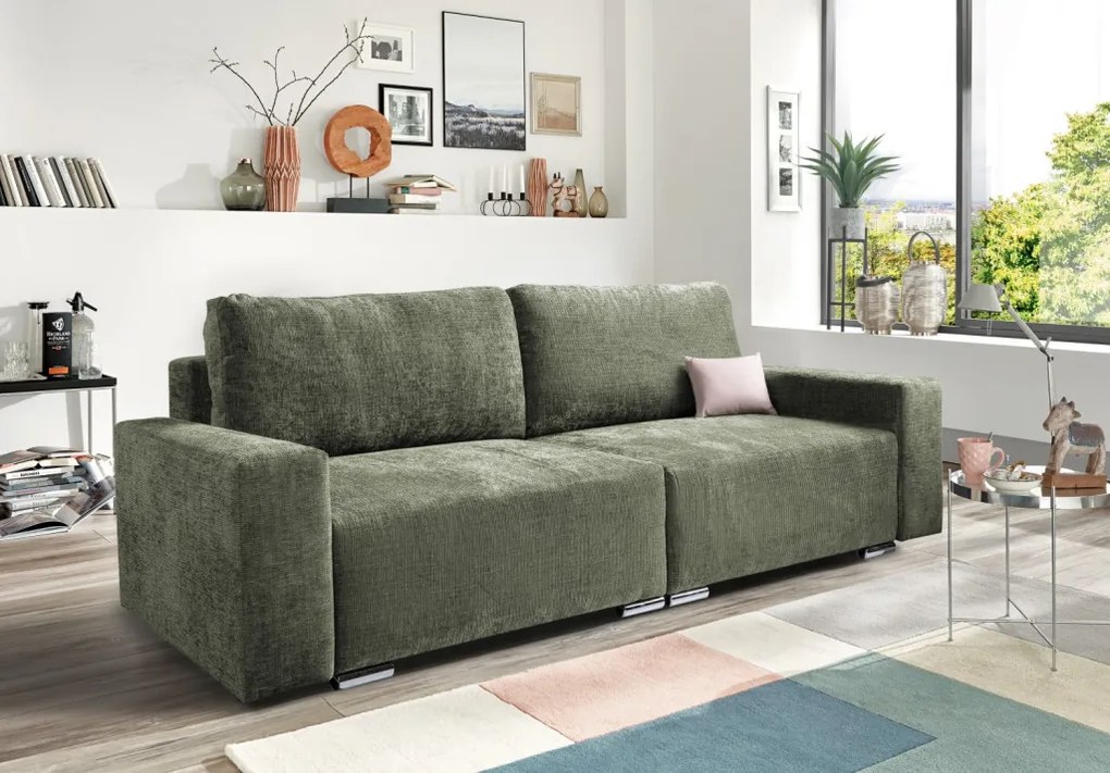 Rozkladacia pohovka Anafi, machovo - zelená látka