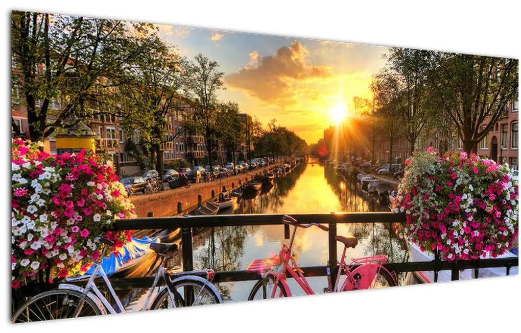 Obraz - Východ slnka v Amsterdame (120x50 cm)