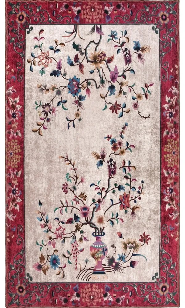 Červeno-krémový prateľný koberec 80x50 cm - Vitaus