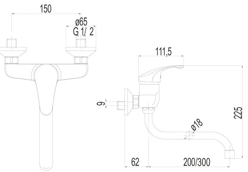 Mereo Mereo, Drezová nástenná batéria, Sonáta, s ramienkom rúrkovým ø 18 mm - 300 mm, chróm, MER-CB30106N