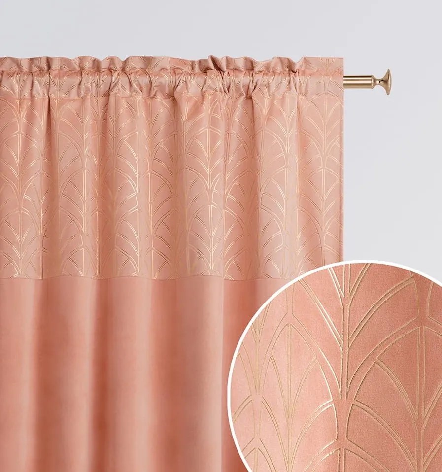 Lososový zatemňujúci záves s elegantným vzorom na riasiacu pásku 140x280 cm