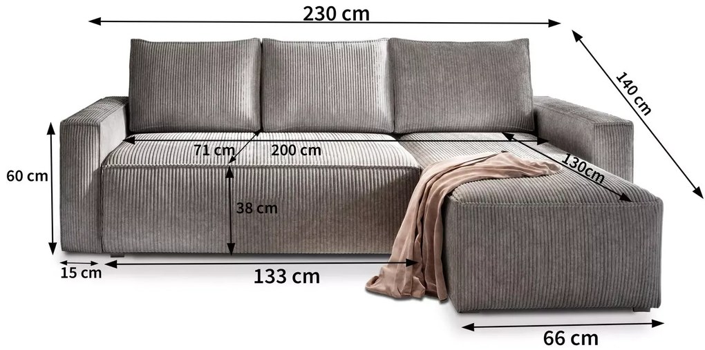 Krémová rohová pohovka SMART COSARO, obojstranná + 2 vankúšiky ZADARMO