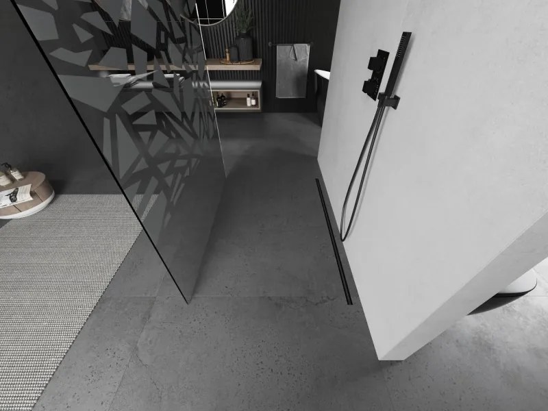 Mexen Kioto, sprchová zástena Walk-In 140 x 200 cm, 8mm číre sklo biely vzor, grafitový profil, 800-140-002-66-85