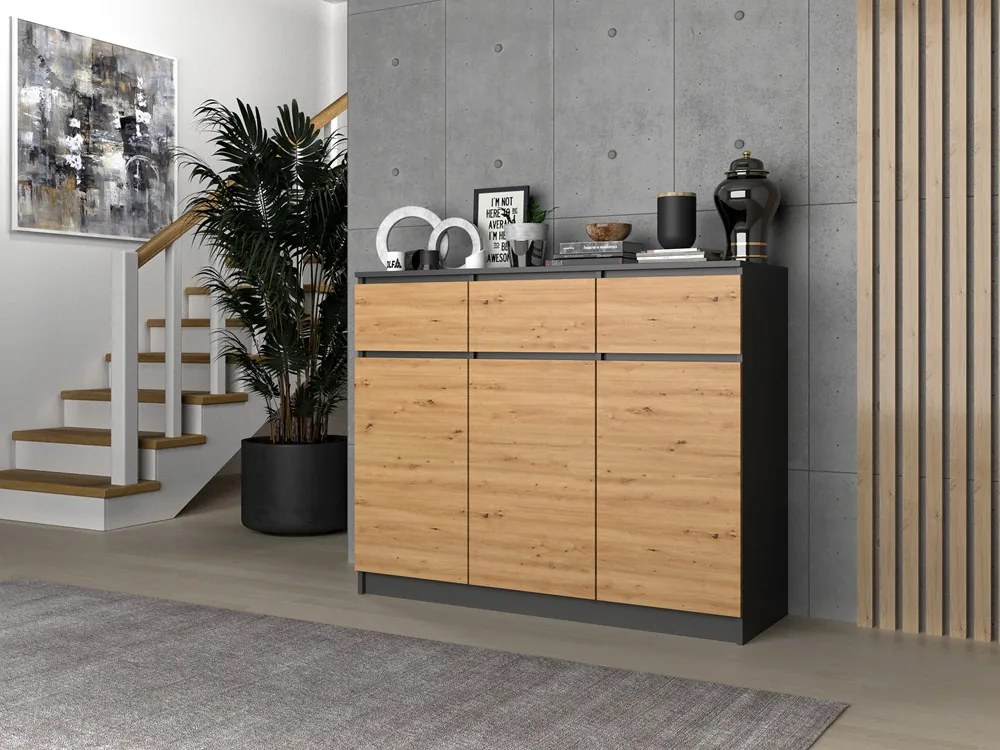 Komoda Musecalo 9 (antracit + dub artisan). Akcia -18%. Vlastná spoľahlivá doprava až k Vám domov. 1132850