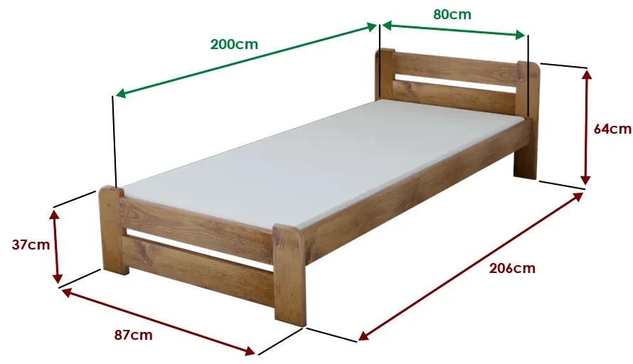 Posteľ Laura 80 x 200 cm, dub Rošt: Bez roštu, Matrac: Matrac COCO MAXI 20 cm