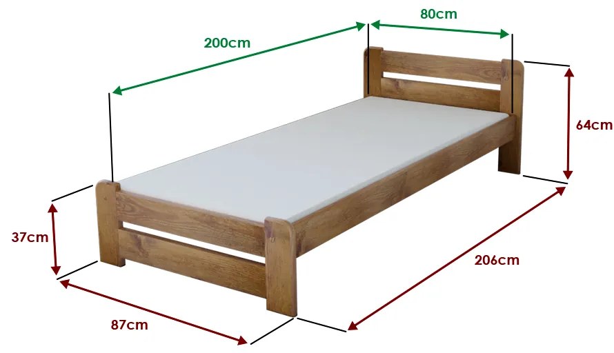 Posteľ Laura 80 x 200 cm, dub Rošt: S latkovým roštom, Matrac: Matrac COCO MAXI 20 cm