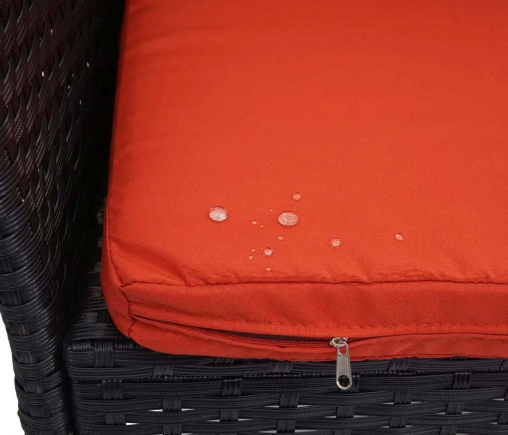 Polyratanová záhradná lavica Halden - čierna, vankúš terakota