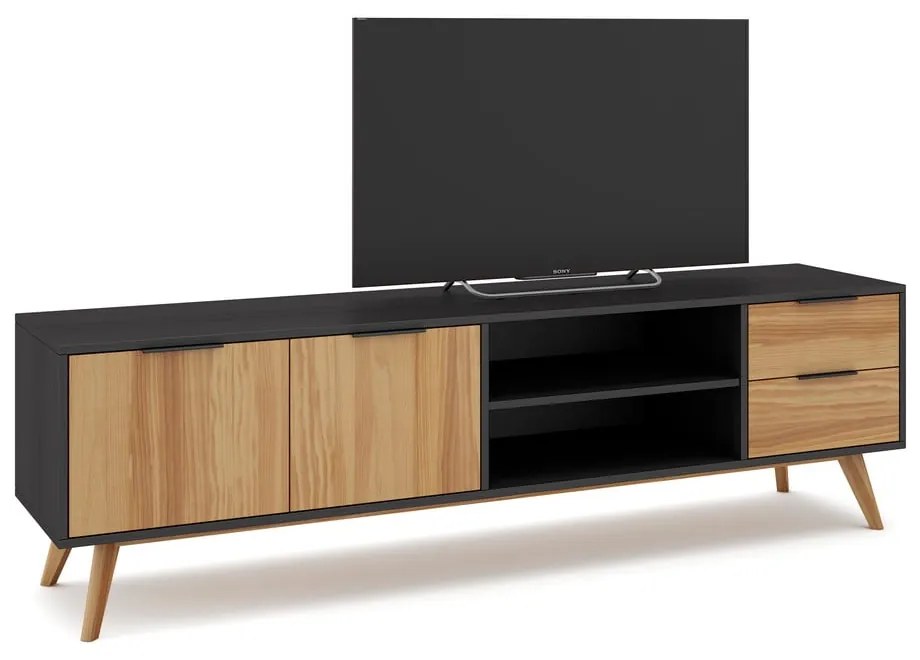 Čierny/prírodný TV stolík z borovicového dreva 180x53 cm Lavis – Marckeric