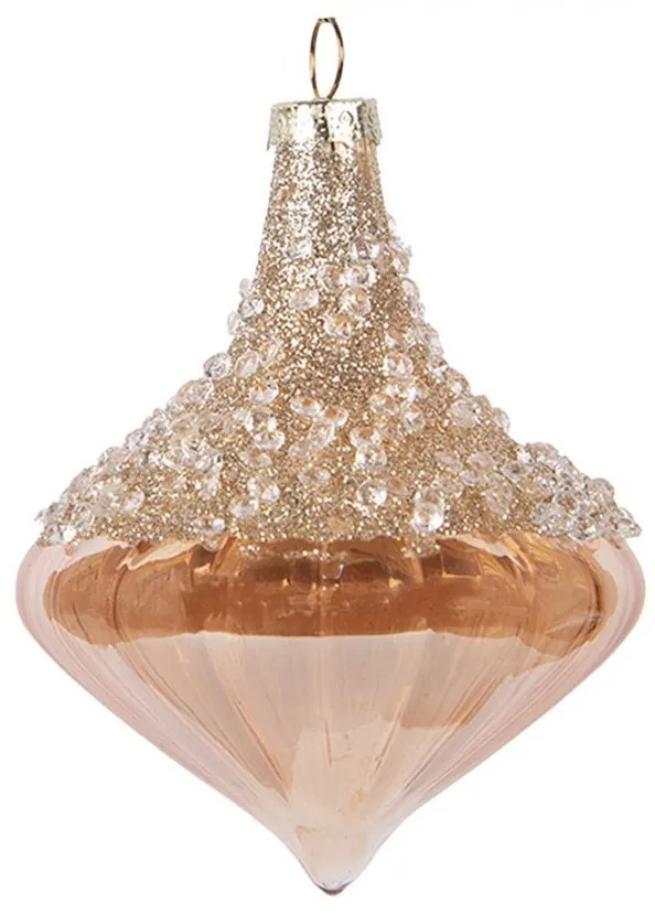 Béžová sklenená ozdoba špicatá banka s kamienkami - Ø 8*10 cm