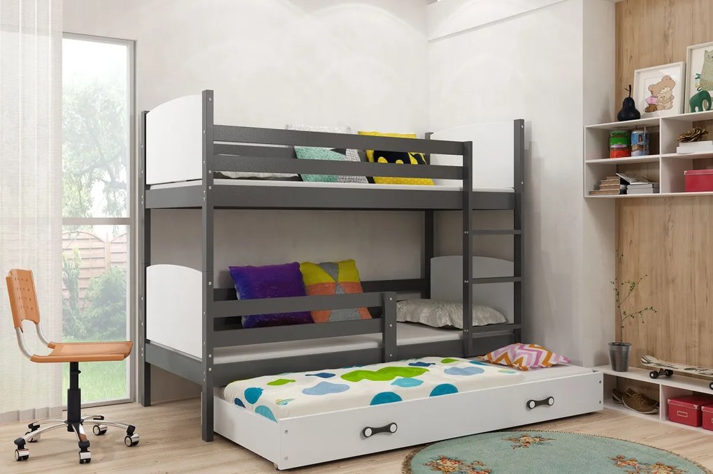 Poschodová posteľ s prístelkou TAMI 3 - 160x80cm - Grafitová - Biela
